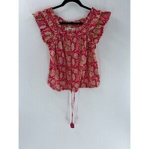 Women's Figue Gigi Printed Ruffle Detail Short Sleeve Top Size S